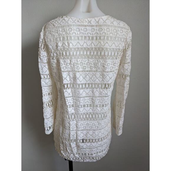 Milly Cabana Size Small Crochet Shift Mini Dress White V Neck Long Sleeves - Picture 9 of 14